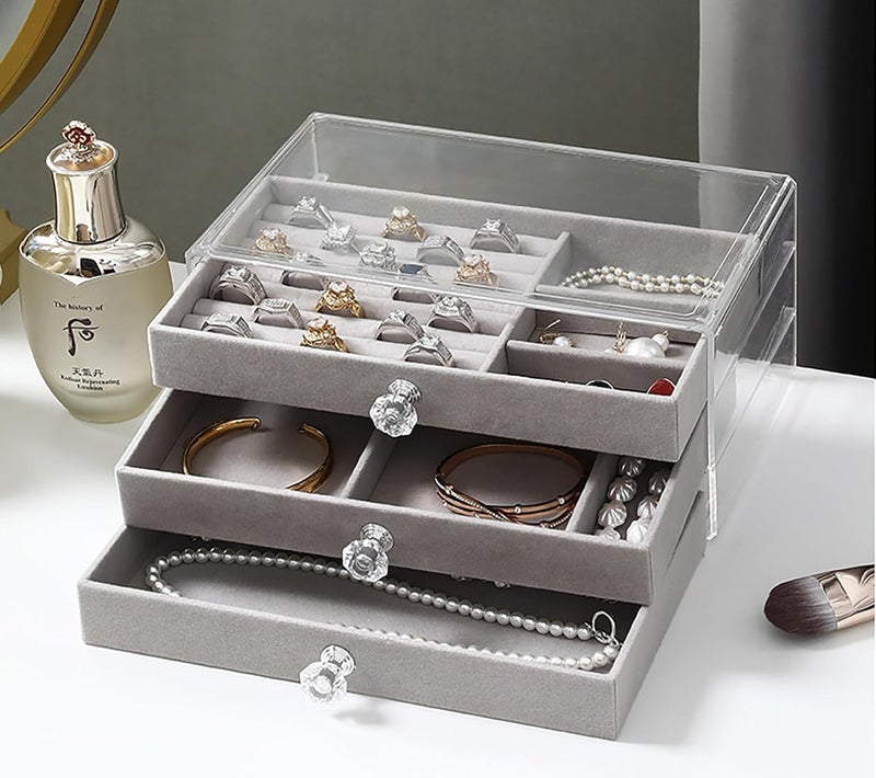 Vlando 3 Layer Jewelry Storage Box 3 Drawers Transparent Clear Ring Necklace Piercing Earrings Bracelet Watch Jewellery Organiser Jewellery Box For Women Acrylic Container For Ring Necklace Organizer - Image 4