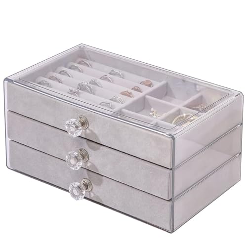 Vlando 3 Layer Jewelry Storage Box 3 Drawers Transparent Clear Ring Necklace Piercing Earrings Bracelet Watch Jewellery Organiser Jewellery Box For Women Acrylic Container For Ring Necklace Organizer - Image 1