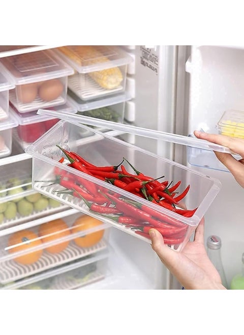 VOLCANO Fridge Storage Containers, Fridge Organizer with Removable Drain Plate & Secure-Sealing Lids, Fridge Storage Boxes Keep Fruits, Vegetables Fresher, Container Box (Freezer Containers_P6)