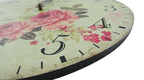 Usmile 12 inch Wall Clock Silent Non Ticking Vintage Large Decorative Wooden Retro Wall Clocks for Living Room Kitchen Kids Room (Sweet Rose Sing for Love Style) - Image 2