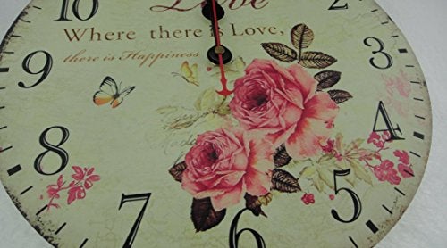 Usmile 12 inch Wall Clock Silent Non Ticking Vintage Large Decorative Wooden Retro Wall Clocks for Living Room Kitchen Kids Room (Sweet Rose Sing for Love Style) - Image 3