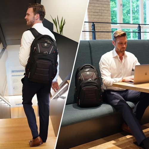 Swissdigital Design Men's Laptop Backpack for Women, Large Capacity Business Travel Bag Black/Brown | J14-32 - Image 2