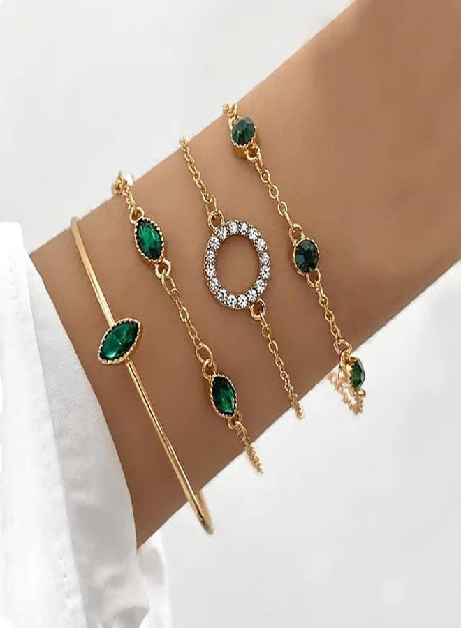 Peora Green Plated Cubic Zirconia & Crystals Studded Set of 4 Bracelets Fashion Jewellery for Women & Girls - Image 2
