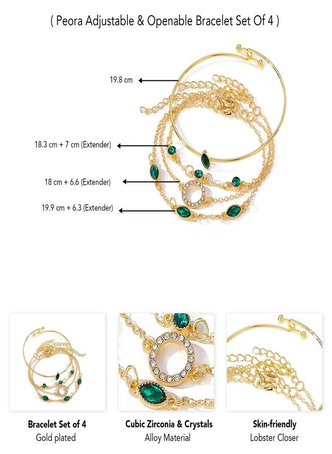 Peora Green Plated Cubic Zirconia & Crystals Studded Set of 4 Bracelets Fashion Jewellery for Women & Girls - Image 4