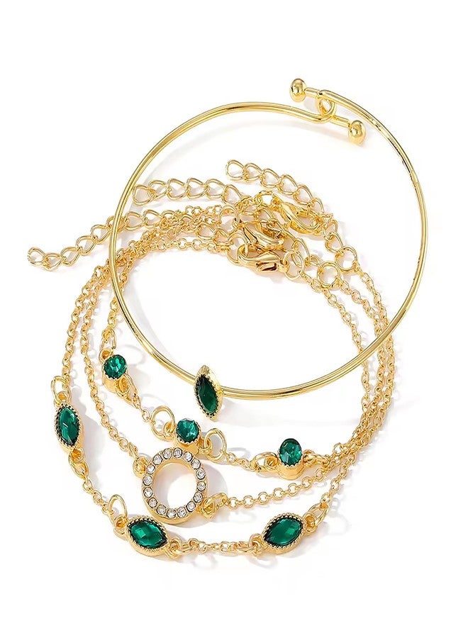 Peora Green Plated Cubic Zirconia & Crystals Studded Set of 4 Bracelets Fashion Jewellery for Women & Girls - Image 1