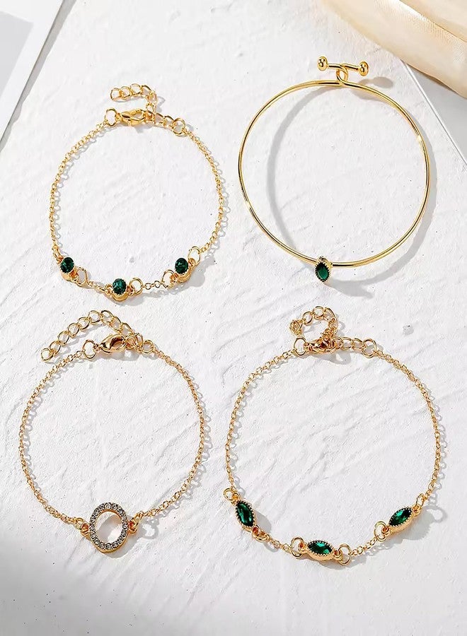 Peora Green Plated Cubic Zirconia & Crystals Studded Set of 4 Bracelets Fashion Jewellery for Women & Girls - Image 3