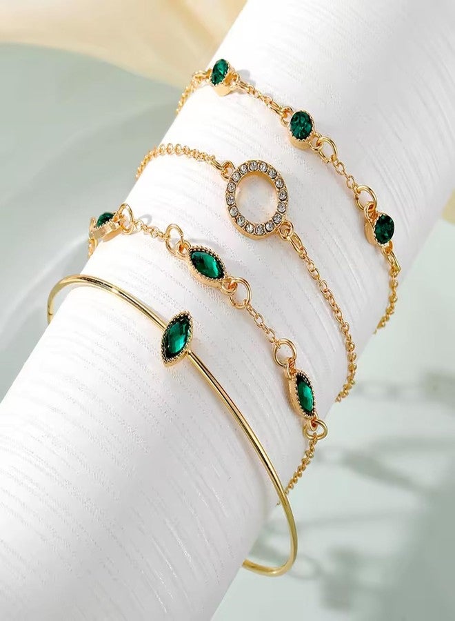 Peora Green Plated Cubic Zirconia & Crystals Studded Set of 4 Bracelets Fashion Jewellery for Women & Girls - Image 5