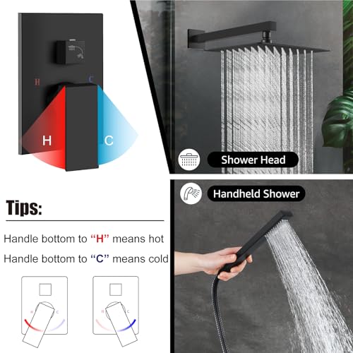Midanya Shower Faucet Set,Wall Mount Shower System with Square Rain Shower Head and Hand Sprayer, Rough-in Valve Body and Trim Kit Included,12 Inch,Matte Black - Image 4