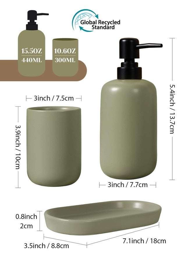 INGOFIN 3 Pcs Ceramic Bathroom Accessory Set - Liquid Soap Dispenser, Toothbrush Holder & Tray, Bathroom Counter Set, Countertop Essentials for Home, Guest Bathroom, or Office Use, Dark Green - Image 2