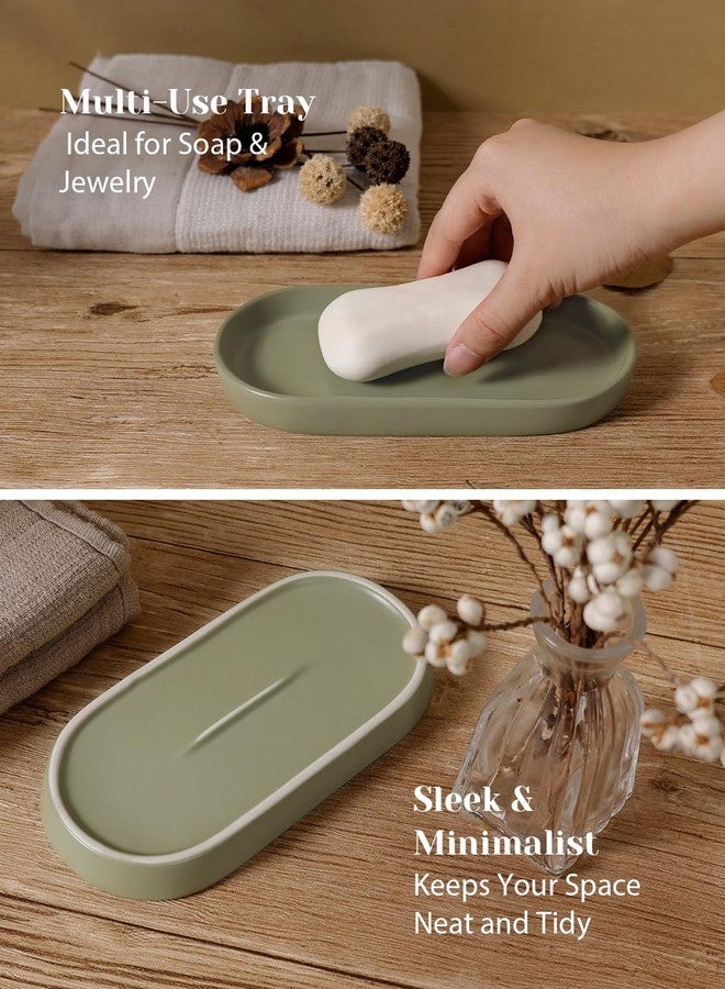 INGOFIN 3 Pcs Ceramic Bathroom Accessory Set - Liquid Soap Dispenser, Toothbrush Holder & Tray, Bathroom Counter Set, Countertop Essentials for Home, Guest Bathroom, or Office Use, Dark Green - Image 5