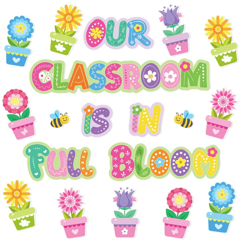 VABAMNA Spring Bulletin Board Decorations for Classroom - 31pcs Our Classroom is in Full Bloom Spring Flower Cutouts Classroom Decorations for Spring Home School Wall Door Decorations - Image 1