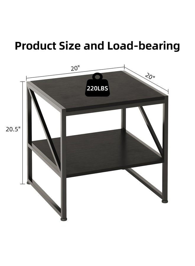 Mexin 20 Inch Square End Table, Mini Fridge Stand with 2-Tier Storage Shelf, High Load Capacity Side Table for Living Room Bedroom, Black - Image 2