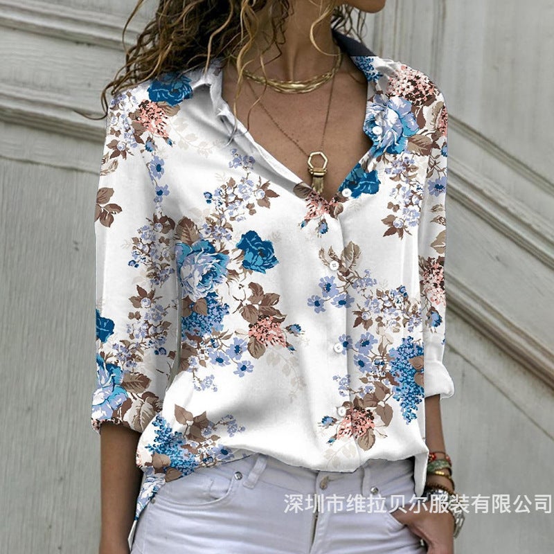 2026 Spring Summer Women's Loose Floral Print Long Sleeve Shirt - Image 2