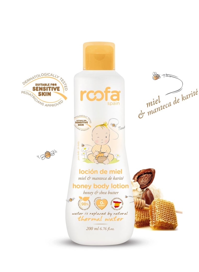 Roofa Spain Honey Baby Body Lotion 200ml | For Newborns & Sensitive Skin | Enriched with Honey Extract Spring Water & Shea Butter | Paraben-Free | Dermatologist & Paediatrician Tested | Made in Spain - Image 1