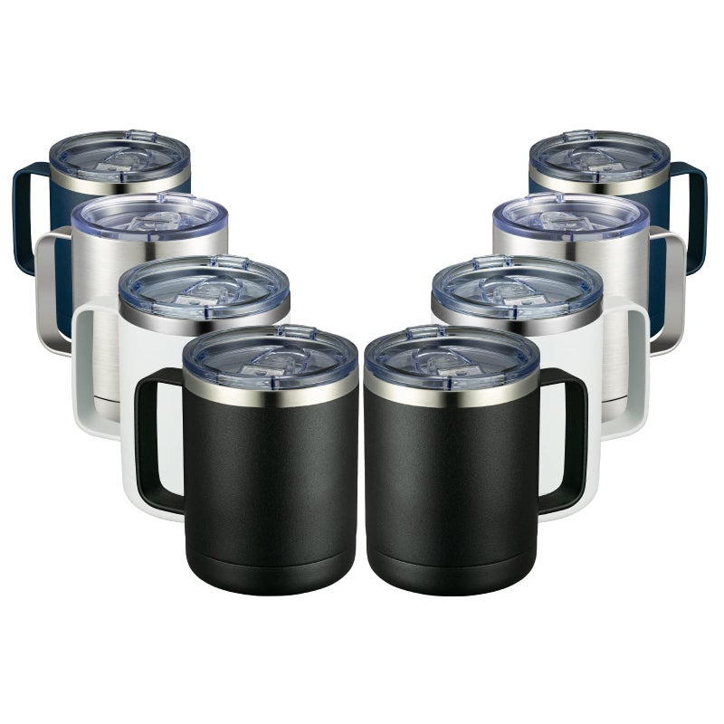 MEWAY 12oz Coffee Mug With Handle 8 Pack BulkStainless Steel Insulated Travel Tumblers With Sliding LidDouble Wall Vacuum Camping Cup for Hot  Cold Drinks Tea MulticolorSet of 8