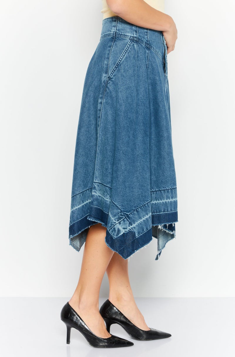 ESPRIT Women Washed Denim Midi Skirt, Blue - Image 3