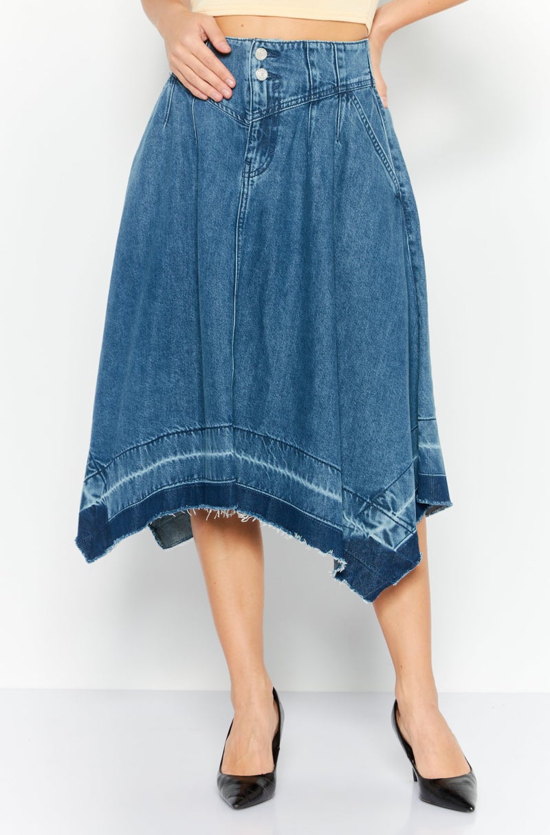 ESPRIT Women Washed Denim Midi Skirt, Blue - Image 1