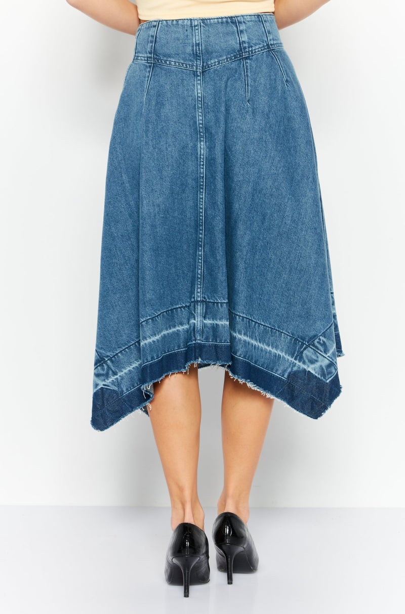 ESPRIT Women Washed Denim Midi Skirt, Blue - Image 4
