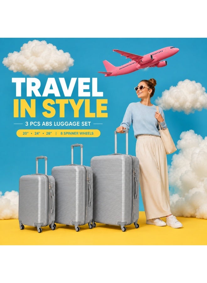 3-Piece ABS Hard Shell Trolley Luggage Set with Spinner Wheels – Durable Travel Suitcases for Organized Packing - Image 2