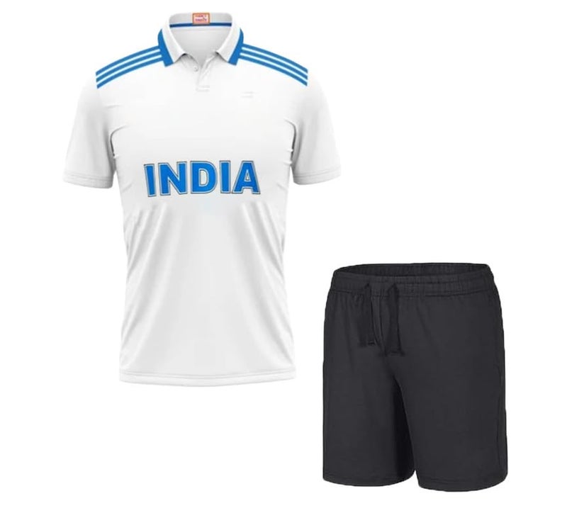 rjm قميص كريكيت الهندي لمباراة الاختبار 2024 روهيت شارما 45 تي شيرت مع شورتات للأطفال والرجال والأولاد - Image 2