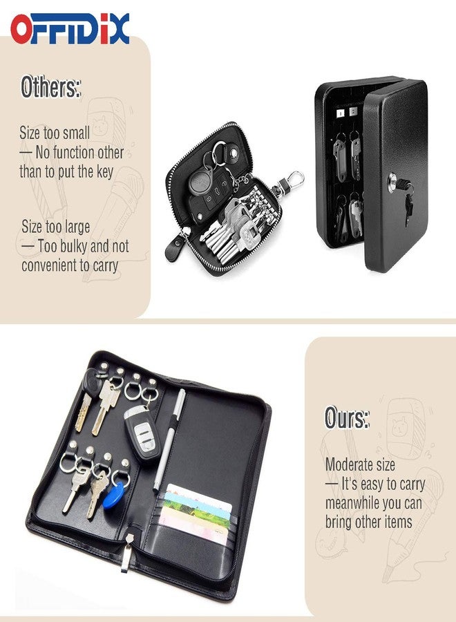 OFFIDIX PU Leather Portable Key Cabinet,8-Key Hooks Portable Zippered Key Case Menus Card Organizer Holder Business Padfolio for Real Estate Sales,Hotel Executives, Car Service - Image 5