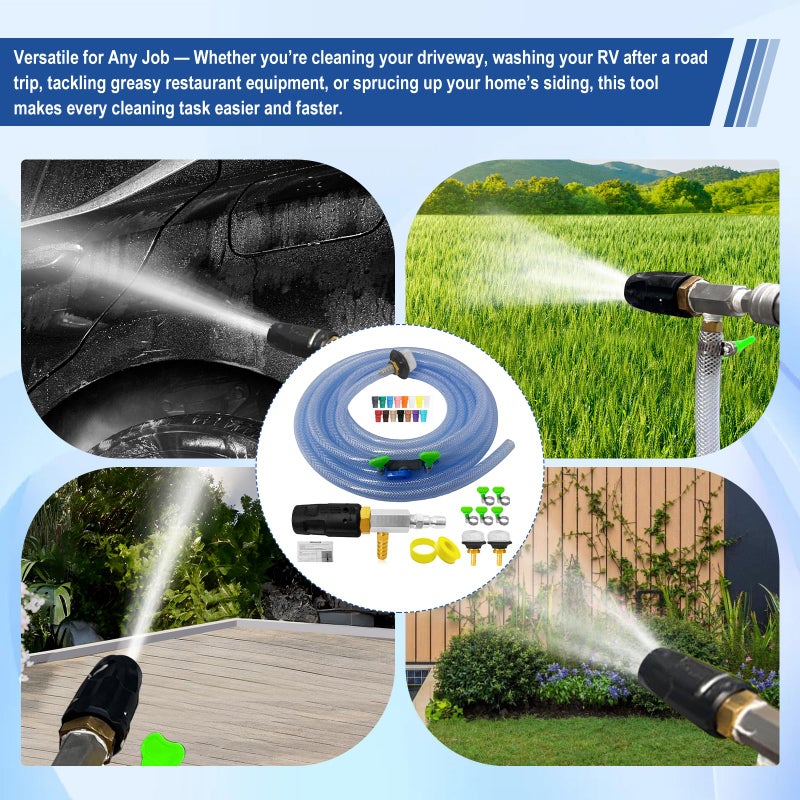 YDHFTYS Adjustable Long Range Downstream Injection Nozzle Kit 4-4.5 GPM, Pressure Washer Spray Nozzle, Spray Nozzle Pressure Washer with 1/4" Quick Connect/15FT Hose/Shut-off Valve/Filter.2500 to 4000 PSI. - Image 5