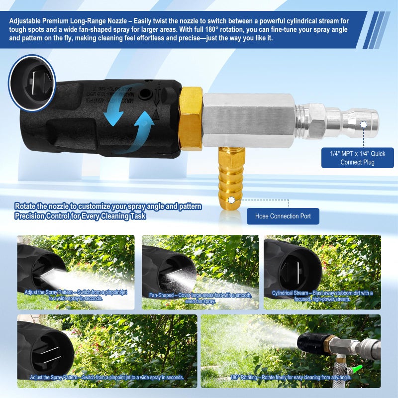 YDHFTYS Adjustable Long Range Downstream Injection Nozzle Kit 4-4.5 GPM, Pressure Washer Spray Nozzle, Spray Nozzle Pressure Washer with 1/4" Quick Connect/15FT Hose/Shut-off Valve/Filter.2500 to 4000 PSI. - Image 3