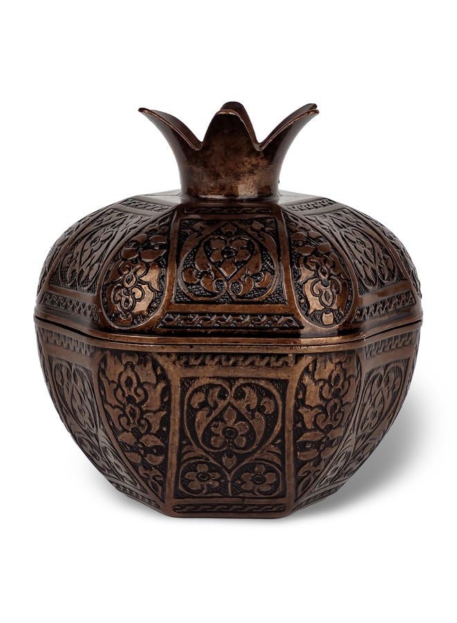 Binbir Trend Decorative Pomegranate Bowl with Lid, Zamak Die-Cast Candy Dish & Catch-All Tray, 17.4 fl oz – Coffee Table Decor, Jewelry Holder, Table Centerpiece Accent (6 Colors) (Antique Brown) - Image 1