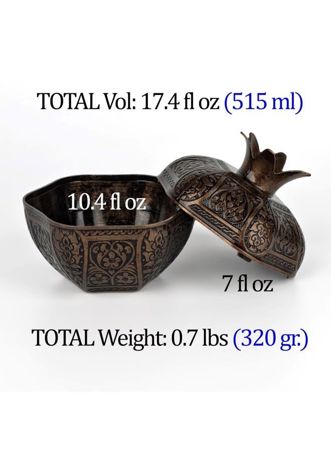 Binbir Trend Decorative Pomegranate Bowl with Lid, Zamak Die-Cast Candy Dish & Catch-All Tray, 17.4 fl oz – Coffee Table Decor, Jewelry Holder, Table Centerpiece Accent (6 Colors) (Antique Brown) - Image 4