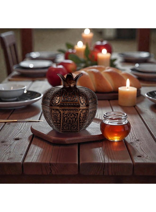 Binbir Trend Decorative Pomegranate Bowl with Lid, Zamak Die-Cast Candy Dish & Catch-All Tray, 17.4 fl oz – Coffee Table Decor, Jewelry Holder, Table Centerpiece Accent (6 Colors) (Antique Brown) - Image 2
