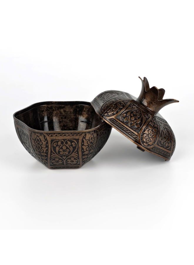 Binbir Trend Decorative Pomegranate Bowl with Lid, Zamak Die-Cast Candy Dish & Catch-All Tray, 17.4 fl oz – Coffee Table Decor, Jewelry Holder, Table Centerpiece Accent (6 Colors) (Antique Brown) - Image 3