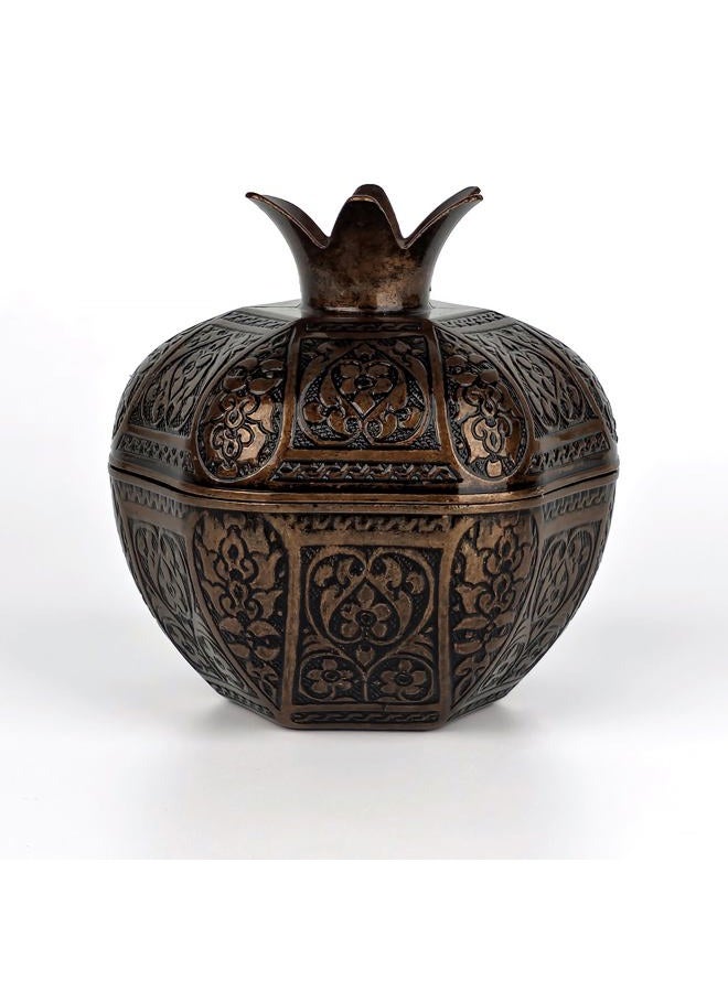 Binbir Trend Decorative Pomegranate Bowl with Lid, Zamak Die-Cast Candy Dish & Catch-All Tray, 17.4 fl oz – Coffee Table Decor, Jewelry Holder, Table Centerpiece Accent (6 Colors) (Antique Brown) - Image 5