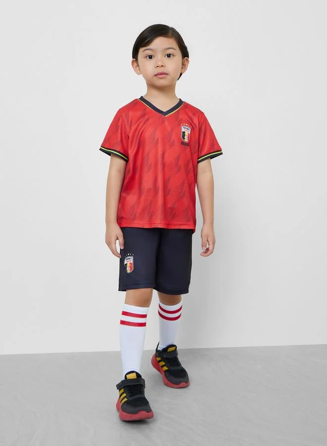 Styli Kids Belgium Print Jersey T-Shirt and Shorts FIFA Football Set