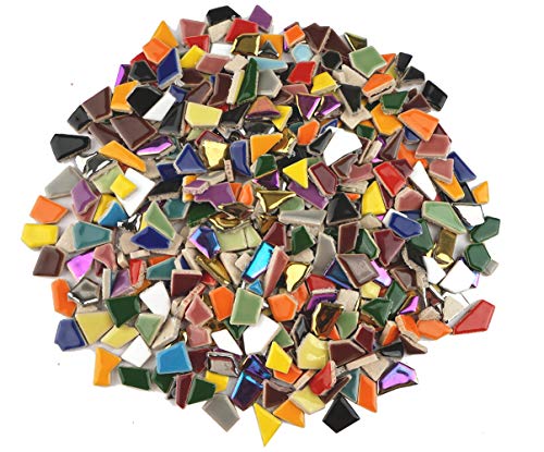 Lanyani Vibrant Broken Ceramic Tiles for Crafts Mosaics,Irregular Polished China Tile Scraps Stained Glass Pieces, Mixed Colors- 2Pounds/0.97 Square Foot - Image 1
