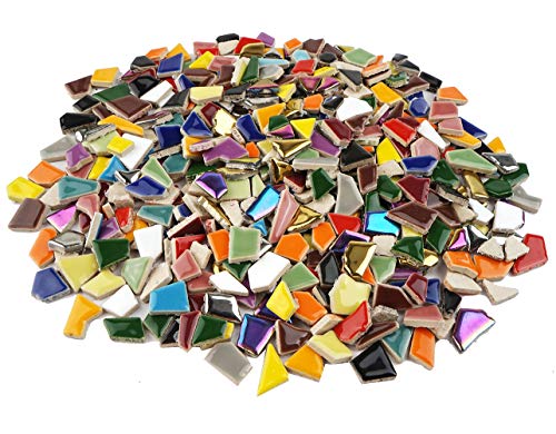 Lanyani Vibrant Broken Ceramic Tiles for Crafts Mosaics,Irregular Polished China Tile Scraps Stained Glass Pieces, Mixed Colors- 2Pounds/0.97 Square Foot - Image 3