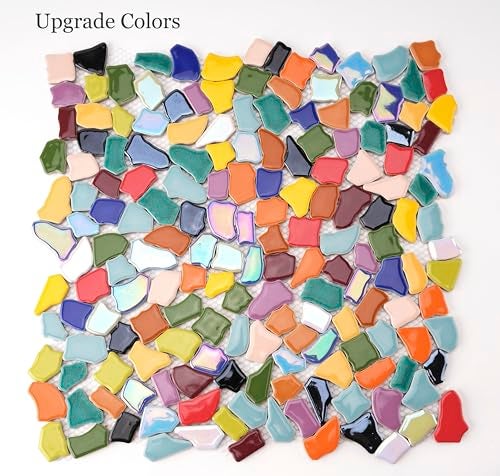 Lanyani Vibrant Broken Ceramic Tiles for Crafts Mosaics,Irregular Polished China Tile Scraps Stained Glass Pieces, Mixed Colors- 2Pounds/0.97 Square Foot - Image 5