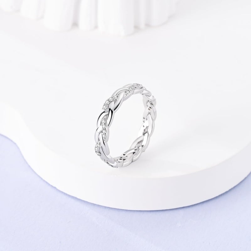NARMO 925 Sterling Silver Ring for Women Twisted Infinity Knot Cubic Zirconia Simple Plain Stackable Rings Size 9 - Image 3