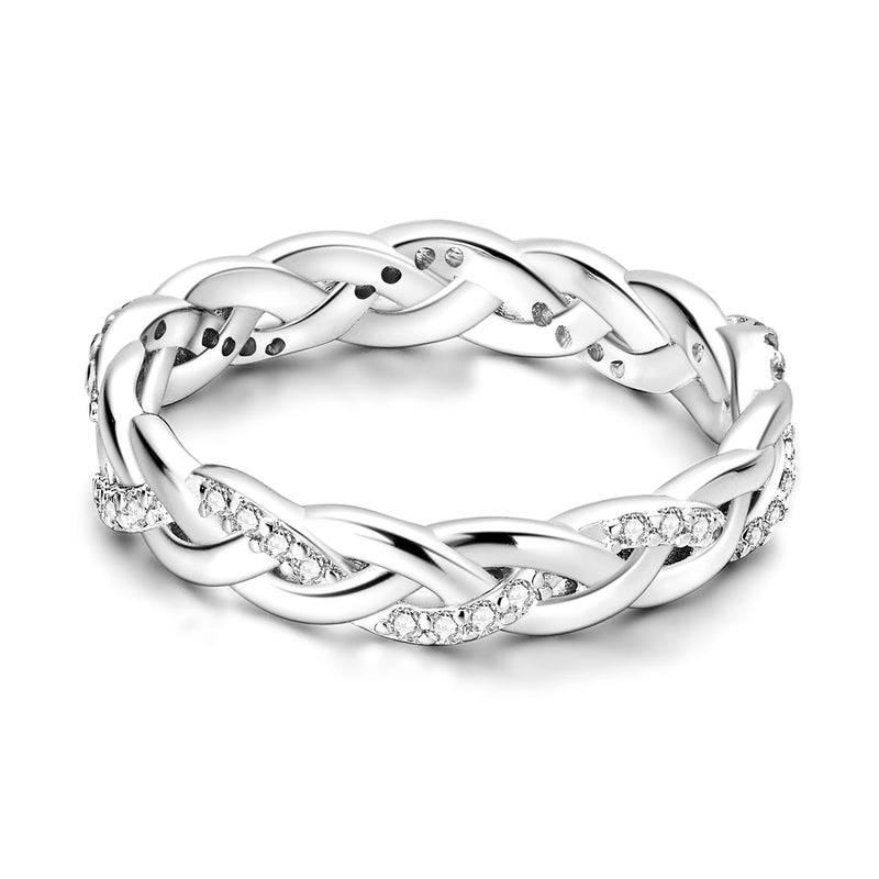 NARMO 925 Sterling Silver Ring for Women Twisted Infinity Knot Cubic Zirconia Simple Plain Stackable Rings Size 9 - Image 2