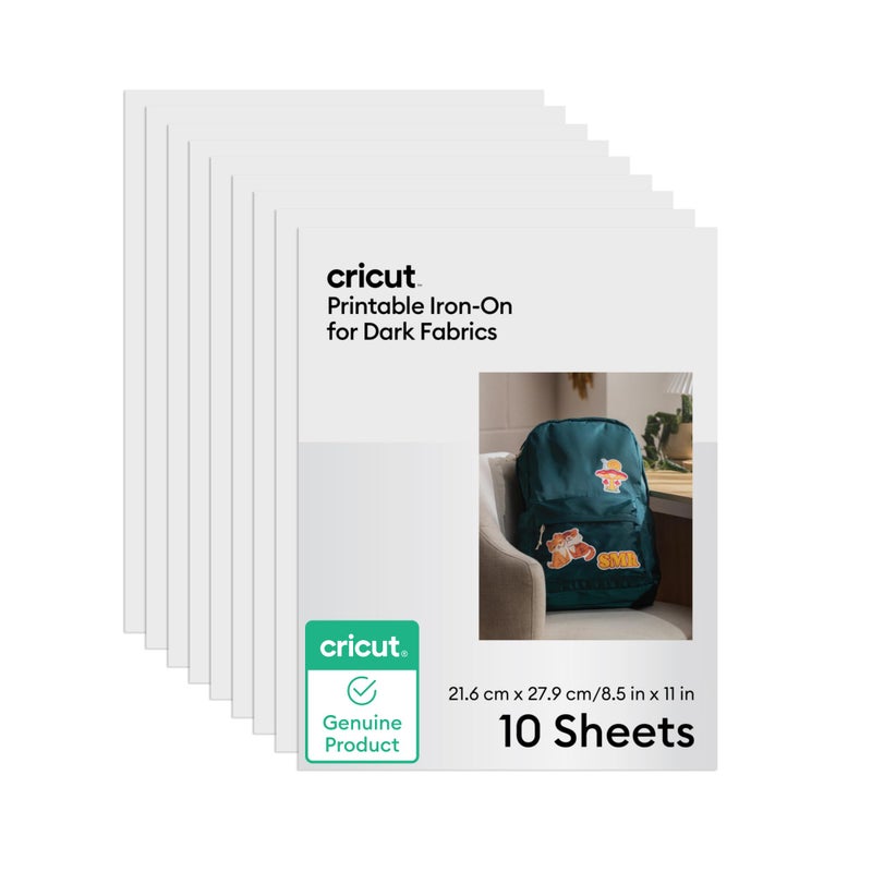 Cricut Printable Iron-On for Dark Fabrics, 10 sheets (8.5" x 11") - Print HTV Compatible with Inkjet Printers - For Joy Xtra, Explore, & Maker Machines - Image 1