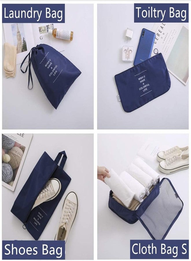 Lyrovo Nylon [UPDATED] 7pcs Travel Packing Cubes for clothes Laundry Toiletry Cosmetics Luggage Makeup Pouch Accessories Organizer Bag (Navy Blue) - Image 3