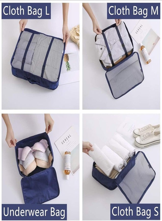 Lyrovo Nylon [UPDATED] 7pcs Travel Packing Cubes for clothes Laundry Toiletry Cosmetics Luggage Makeup Pouch Accessories Organizer Bag (Navy Blue) - Image 2