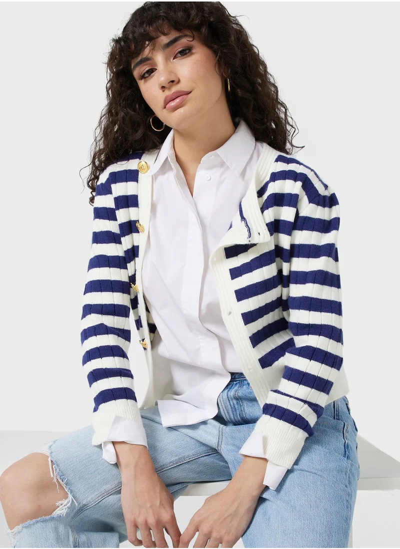 ELLA Stripe Sweater With Buttons