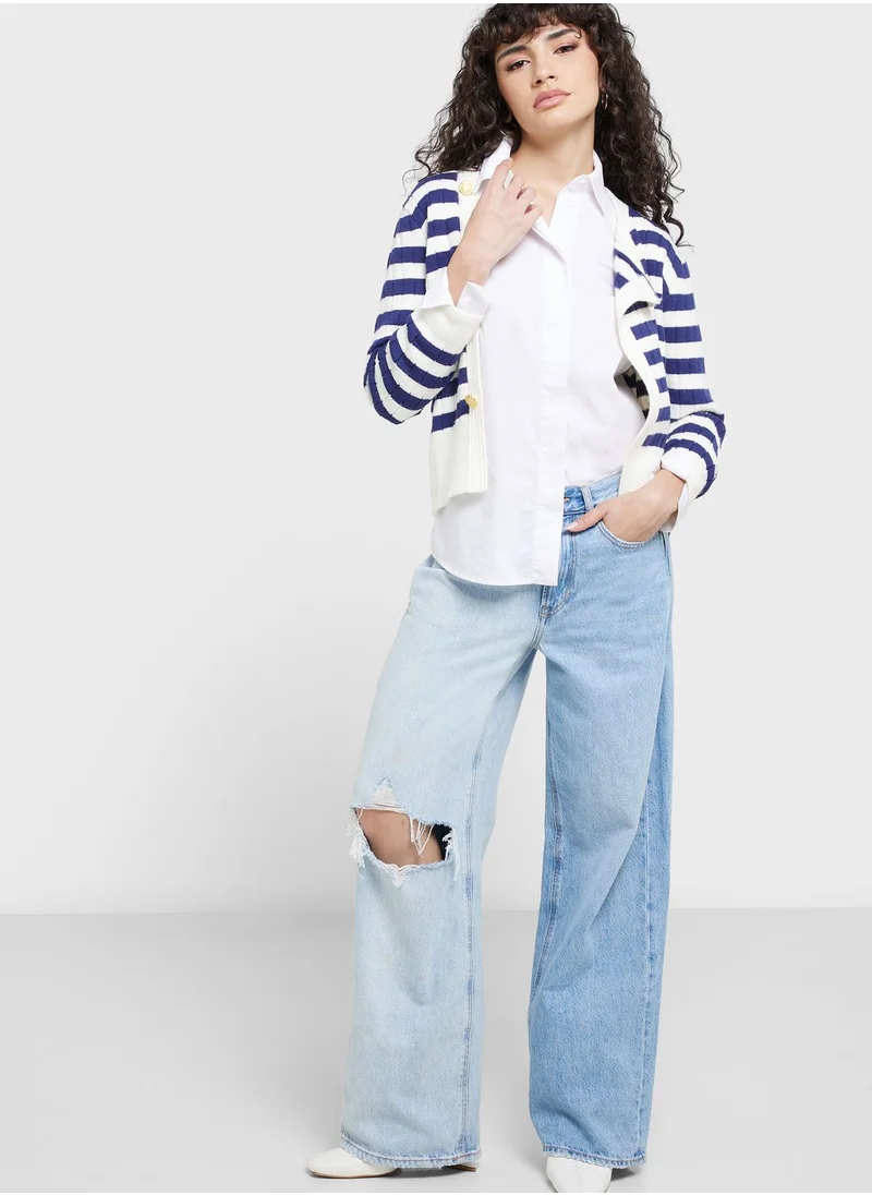 ELLA Stripe Sweater With Buttons