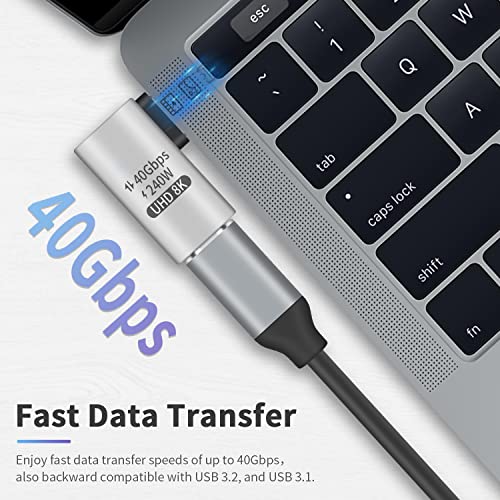 Duttek 240W Right Angle USB-C Adapter, 40Gbps USB C 90 Degree Adapter Male to Female with 8K@60Hz Video Compatible for Thunderbolt 3/4, Switch, MacBookPro/Air, ipad and More Type C Devices (1 Pack) - Image 2