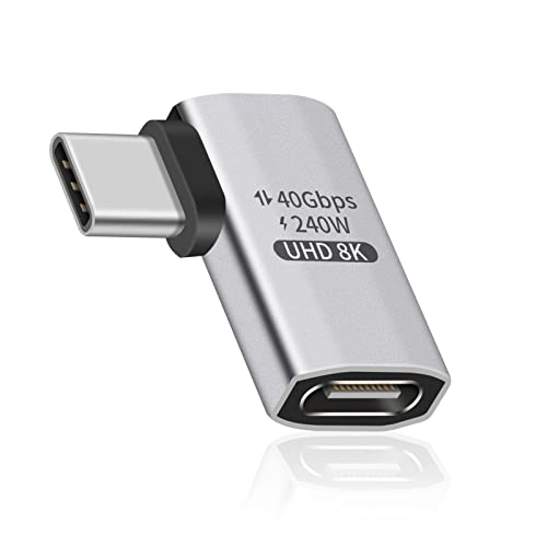 Duttek 240W Right Angle USB-C Adapter, 40Gbps USB C 90 Degree Adapter Male to Female with 8K@60Hz Video Compatible for Thunderbolt 3/4, Switch, MacBookPro/Air, ipad and More Type C Devices (1 Pack) - Image 1