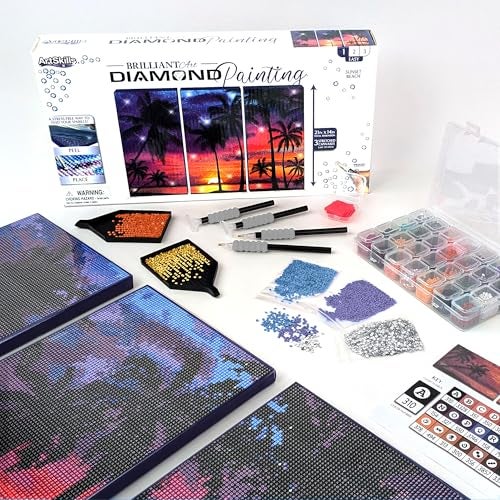 ArtSkills Diamond Painting Kit, Diamond Art on Framed Canvas with Gem Storage Case and Accessory Kit, Beach, 3 Stretched Canvas Panels, 14” x 7” Each - Image 1