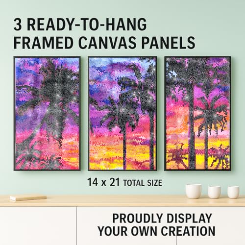 ArtSkills Diamond Painting Kit, Diamond Art on Framed Canvas with Gem Storage Case and Accessory Kit, Beach, 3 Stretched Canvas Panels, 14” x 7” Each - Image 3