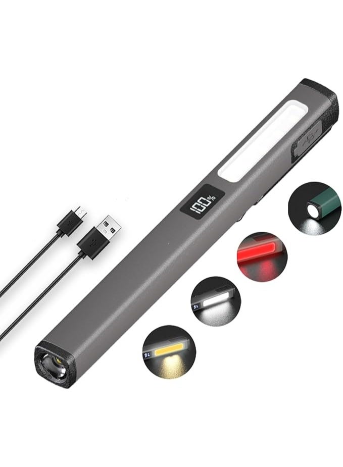 Rechargeable LED flashlight, magnetic high-brightness flashlight, small flashlight, suitable for home, car, and emergency use, pocket-sized, USB-C charging, 6 lighting modes, LCD display (gray). - Image 1