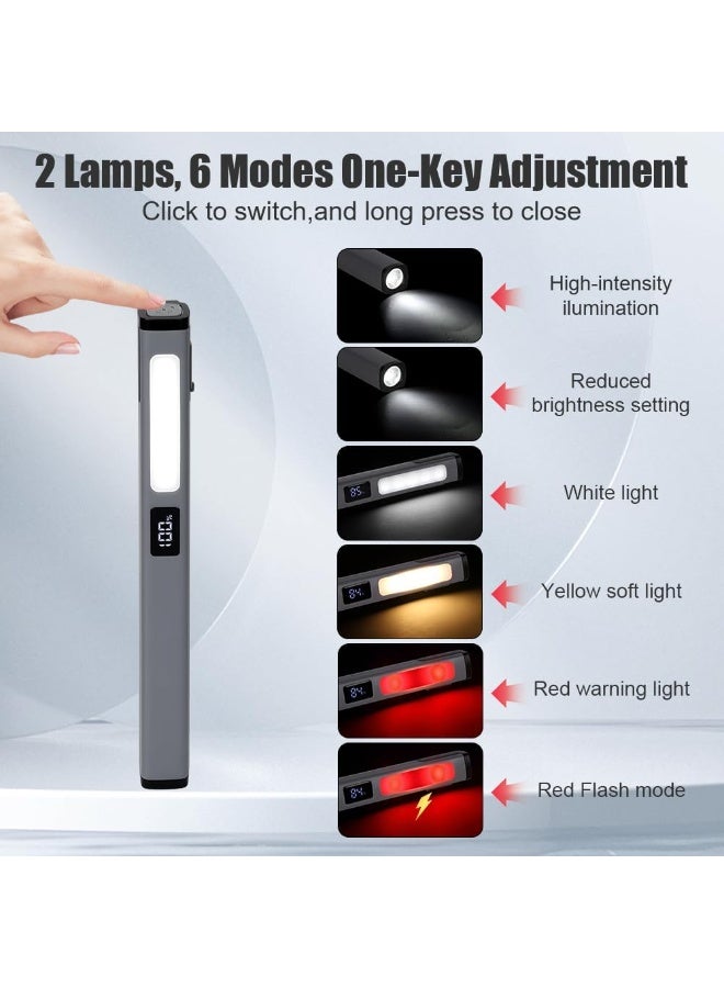 Rechargeable LED flashlight, magnetic high-brightness flashlight, small flashlight, suitable for home, car, and emergency use, pocket-sized, USB-C charging, 6 lighting modes, LCD display (gray). - Image 4