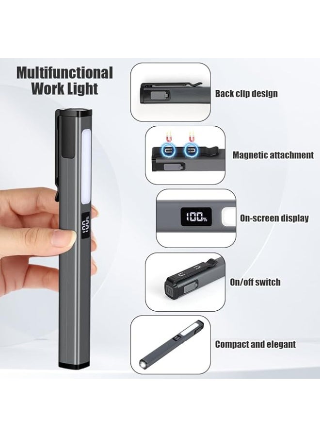 Rechargeable LED flashlight, magnetic high-brightness flashlight, small flashlight, suitable for home, car, and emergency use, pocket-sized, USB-C charging, 6 lighting modes, LCD display (gray). - Image 2